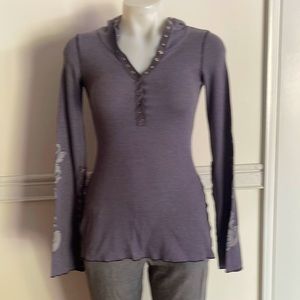 Size XS “Blue Tattoo” grey blue long sleeve hoodie